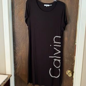 Ladies Calvin Klein t-shirt dress, size Large. Black with silver stones.